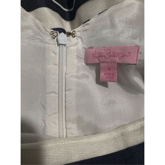 Lilly Pulitzer Eryn 100% Silk nautical stripped full skirt Feminine dress 8 - Picture 3 of 9